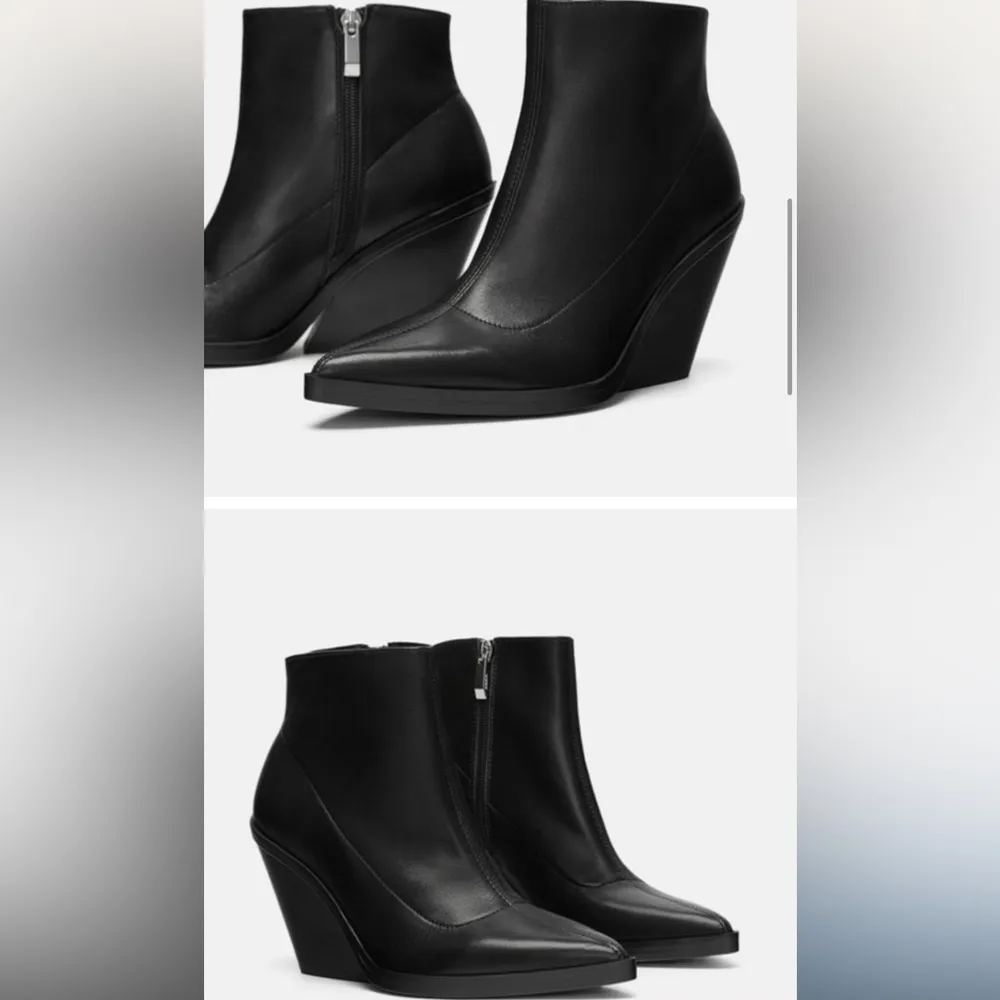 Zara Pointed Western Side Zip Leather Ankle Wedge Heel NWOT - Image 3