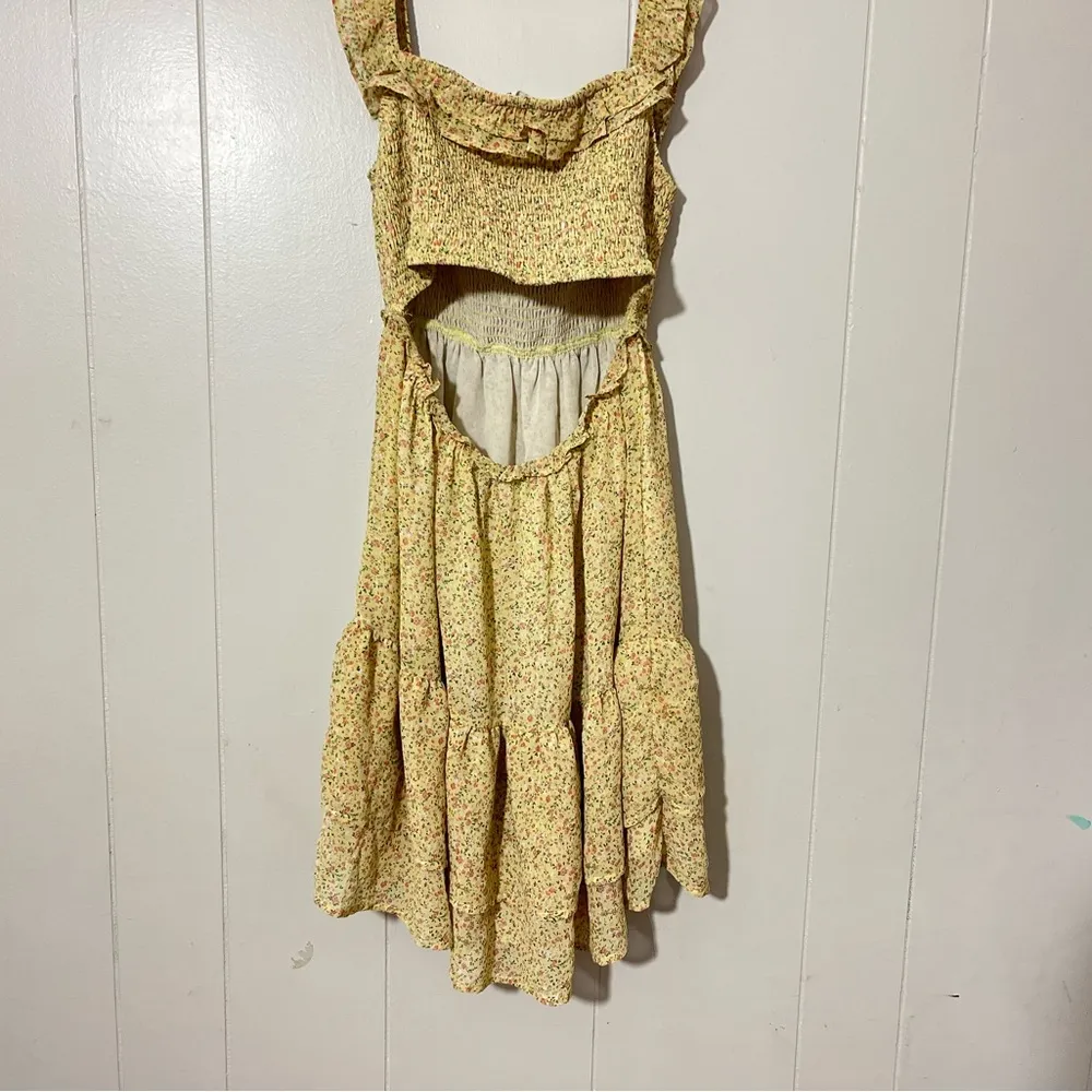 Storia  Dress Yellow Floral Sleeveless Tiered Mini Size M - Image 4