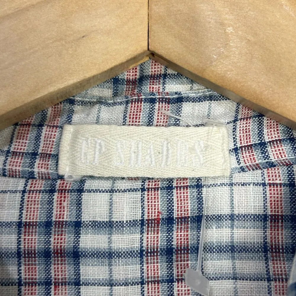 CP Shades Shirt Womens M Plaid Short Sleeve Button Up Tie Front Top 100% Linen - Image 7