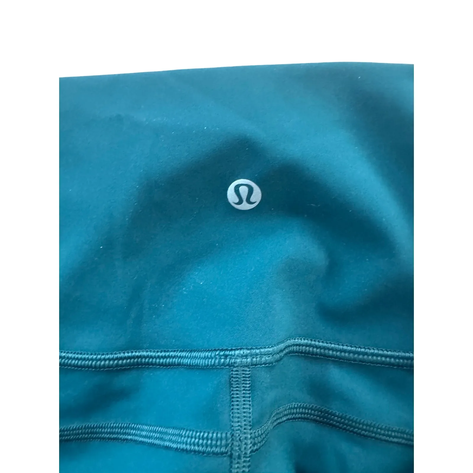 Lululemon High Rise Leggings Size 4 Teal Green Mesh Side Cut Outs Yoga Pants - Image 3
