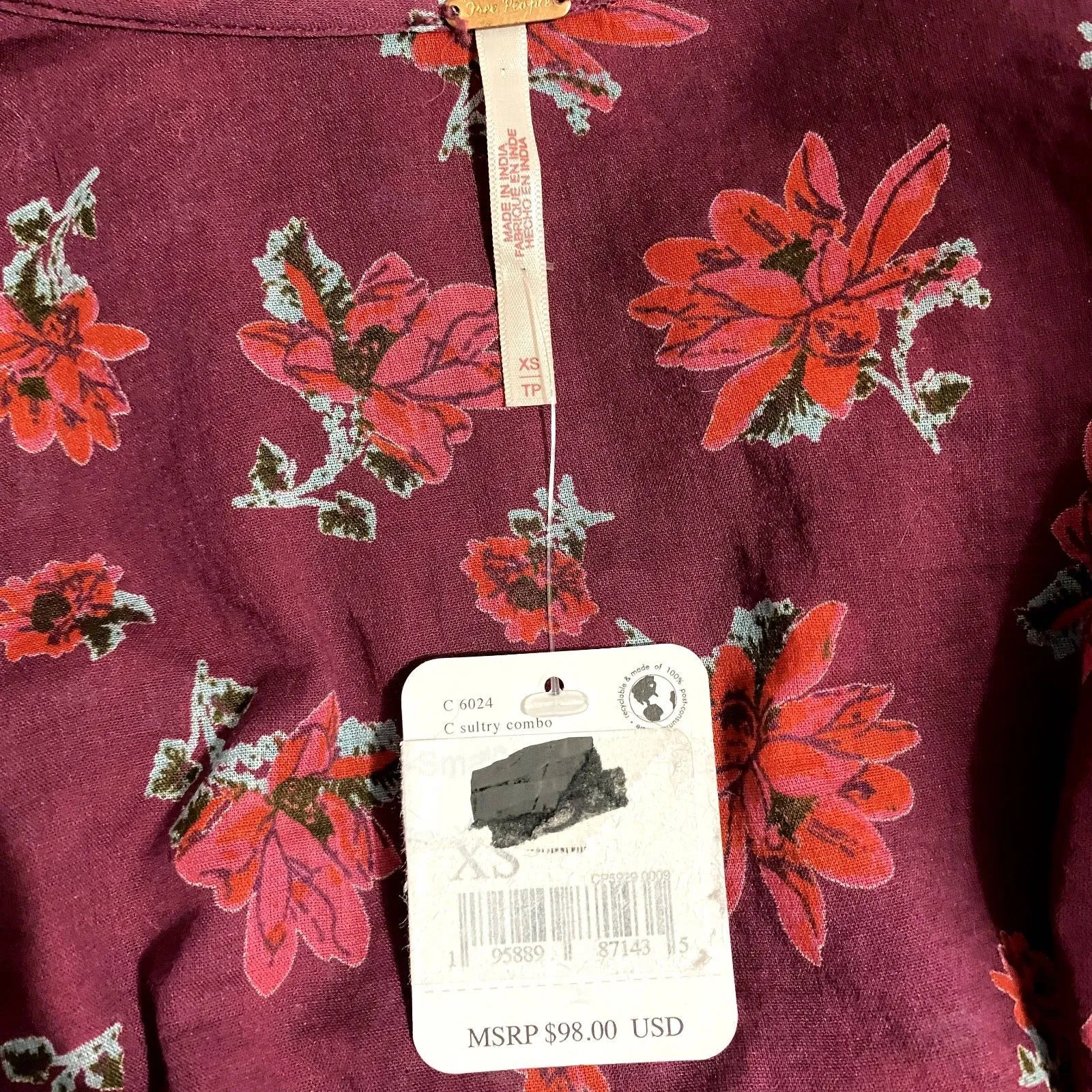 NWT Free People Amanda Ruffle Wrap Top Floral Sultry Combo Magenta Size XS‎ - Image 6