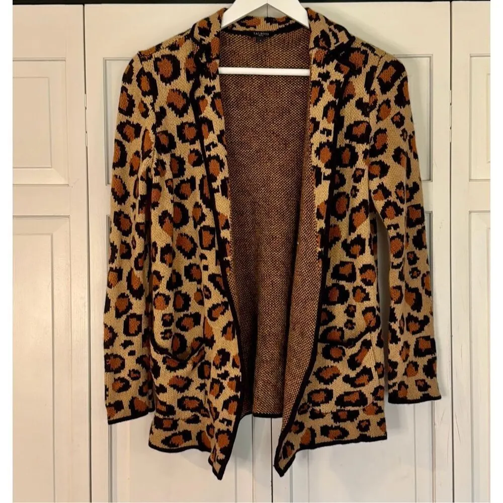 Talbots wool blend leopard sweater blazer cardigan small petite - Image 3