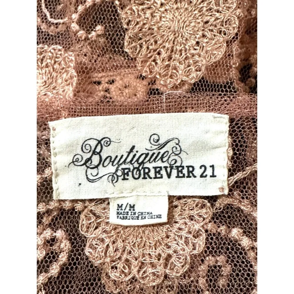 Forever 21Open Front Cardigan Fairy Lace Sheer Mesh Dainty Embroidered Coquette - Image 3