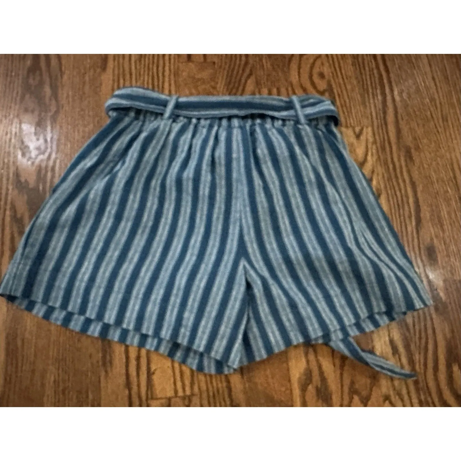 Loft Beach Women’s Linen Blend Striped Paper Bag Tie Waist Shorts White Blue XXS - Image 8