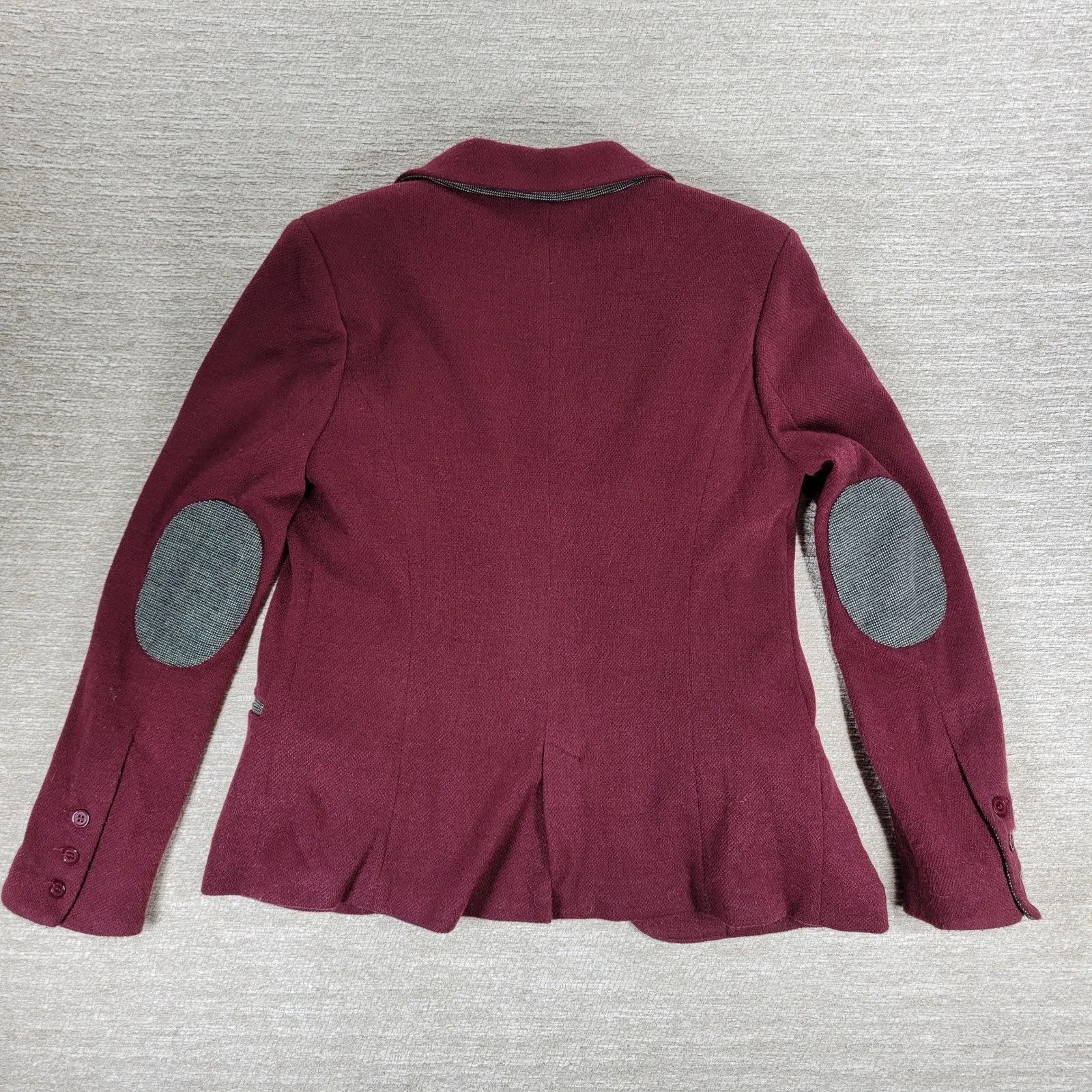 41 Hawthorne Tweed Blazer Womens Medikum Burgundy Jacket Elbow Patches Buttons Red Size M - Image 15