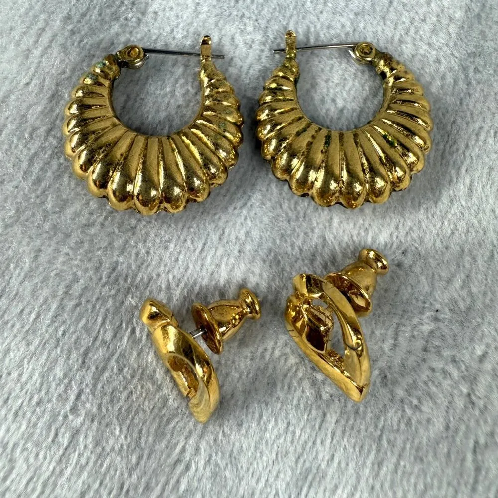 Pierced Earrings Heart Shape Monet Plus Pair of Hoops Gold - Image 2