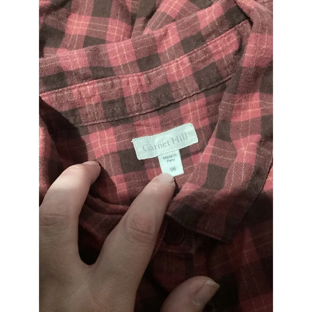 Garnet Hill Red Plaid Button Up Long Sleeve Shirt 100% Pima Cotton 6 - Image 5