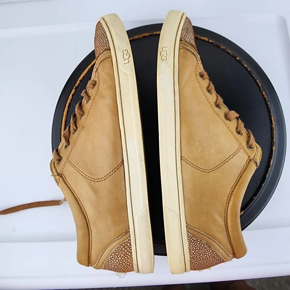 UGG Australia Taya Leather Tan Silver Low Top Sneakers 1006828 Lace Up Shoes 9.5 - Image 10