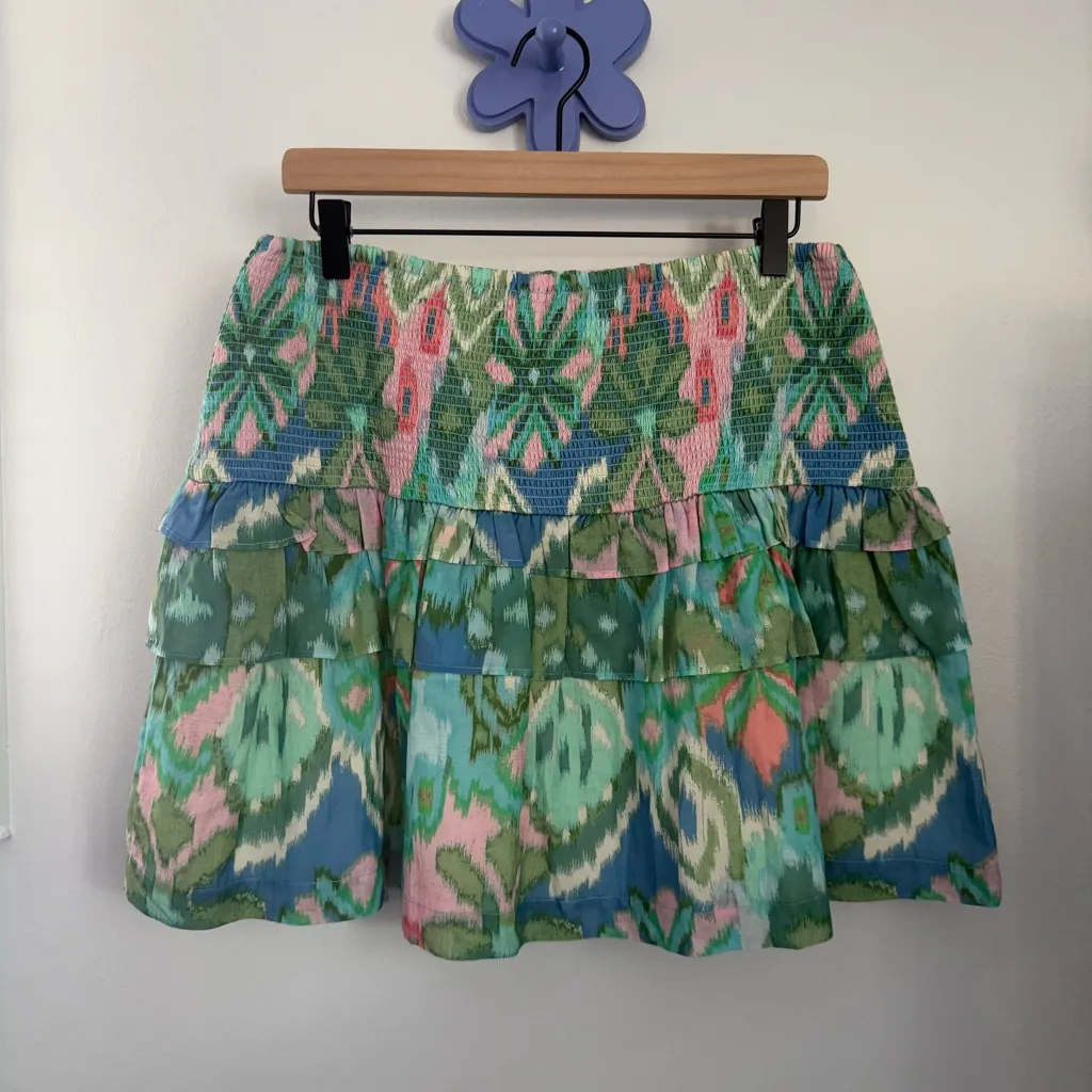 Love the Label Large Vera Ikat Bermuda Mini Skirt Boho Tribal Ruffle Colorful Pink - Image 2