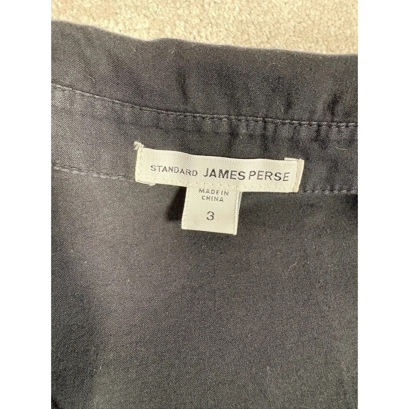 Standard James Perse Contrast Ribbed Panel Cotton Button Down Top Black 3 - Image 2