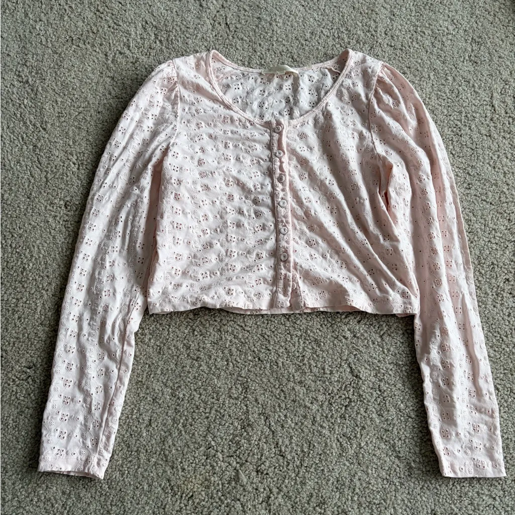 LoveShackFancy Light Pink Eyelet pink preppy bohemian boho Blouse size medium - Image 2