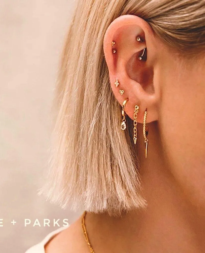 18k Rivet hoop spike dangle earrings Silver - Image 6