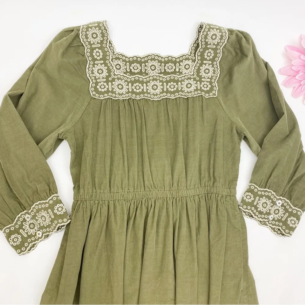 Madewell Embroidered Corduroy Square-Neck Mini Dress: Distant Surplus Green - Image 7
