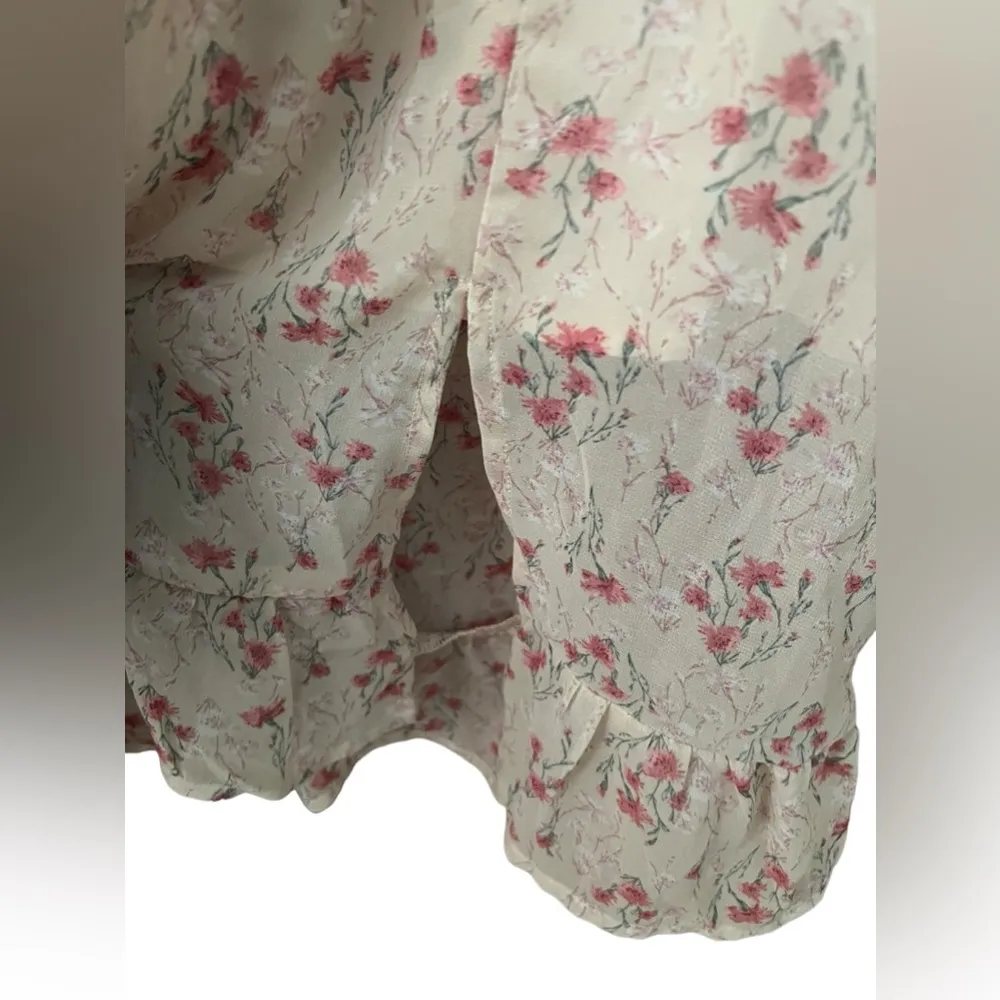 NWT Allegra K Peasant Floral Dress V Neck Ruffles Tiered Puff Sleeves Small-flaw - Image 7