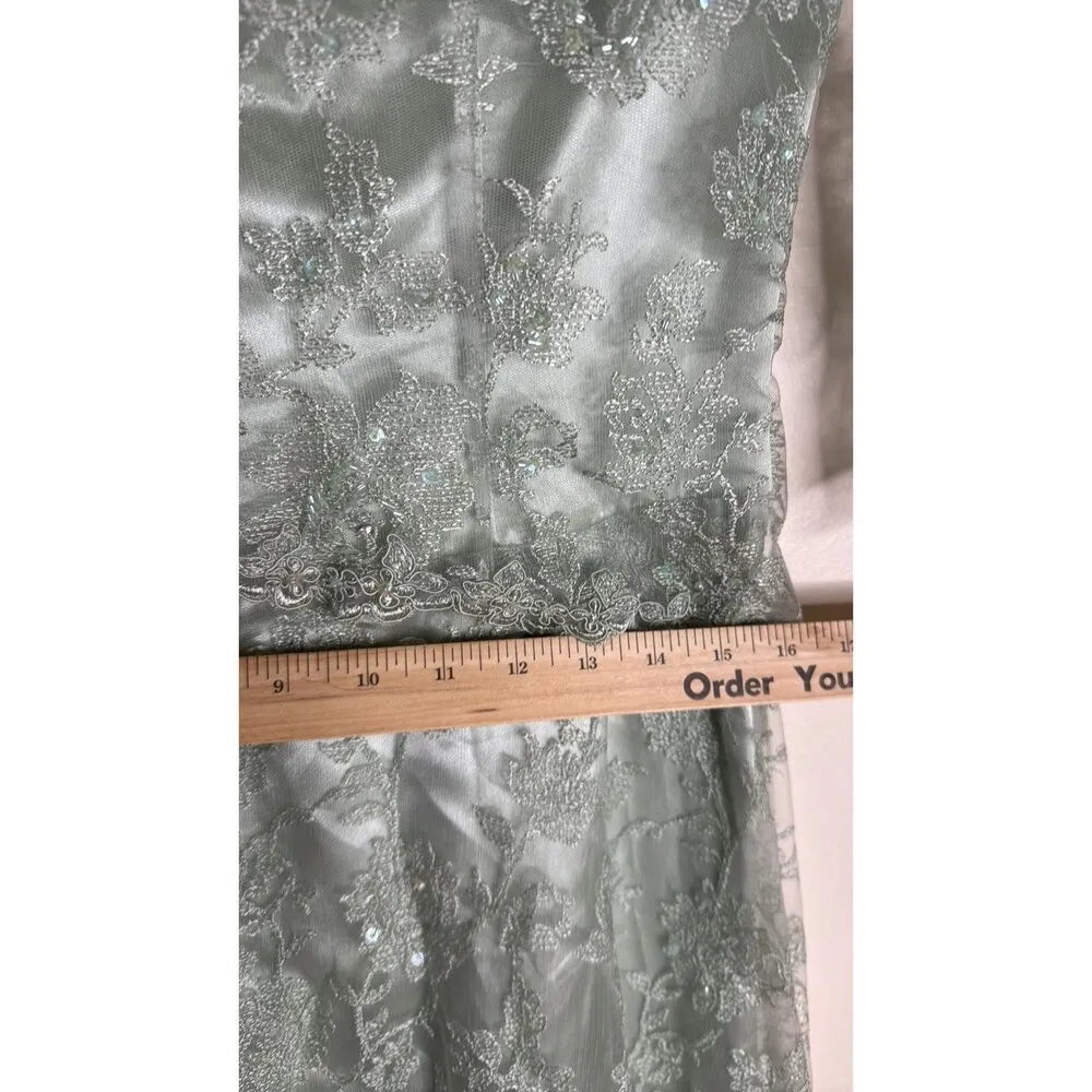 vtg Cassandra Stone Dress Womens 8 Sage Green Lace Gown Formal Evening Beaded - Image 12