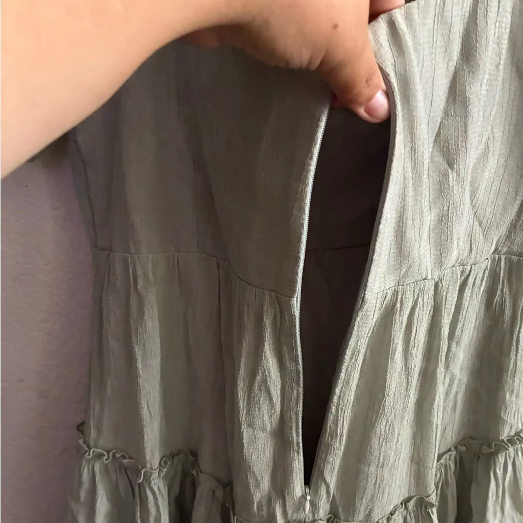 Mika & Gala Gathered Bodice Puff Sleeve
Flounce Hem Mini Dress Sage 10 - Image 10