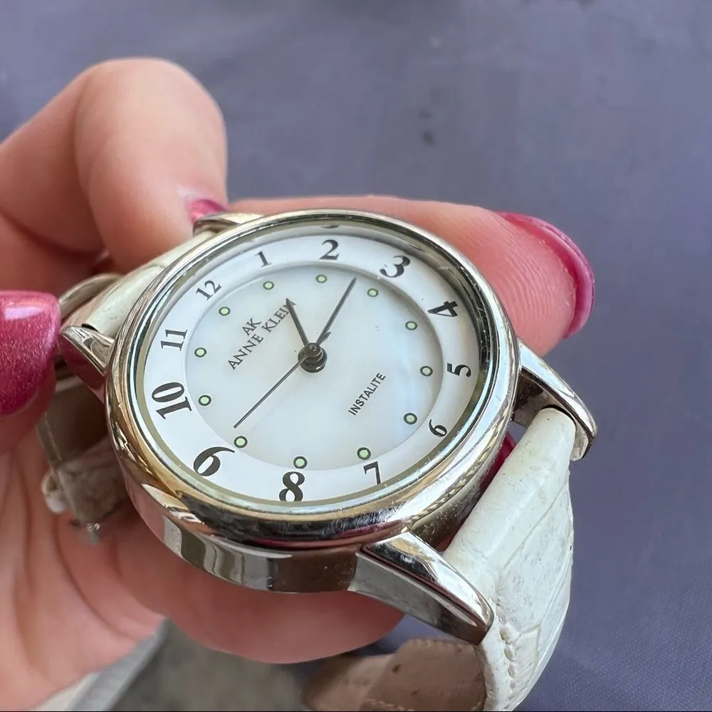 Anne Klein White mother of Pearl  Instalite‎ Watch leather band - Image 9