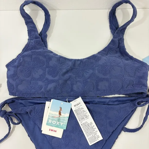 ROXY NWT Sunclick jacquard bralette bikini top‎ + side tie bottoms L - Image 10