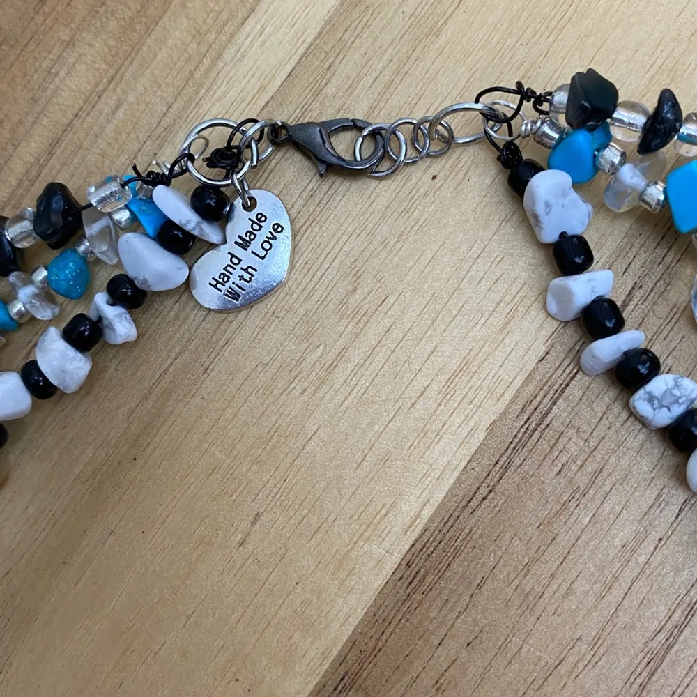 Handcrafted 3 Strand Layered Turquoise Howlite Obsidian Gemstone Necklace - Image 7