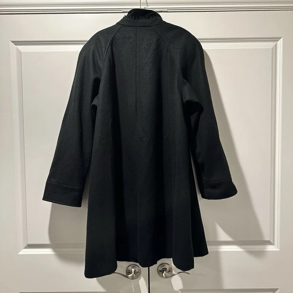 Womens Vtg Stephanie Mathews Wool Coat Velvet Trim /Big Buttons Coat Size 2x Black - Image 8