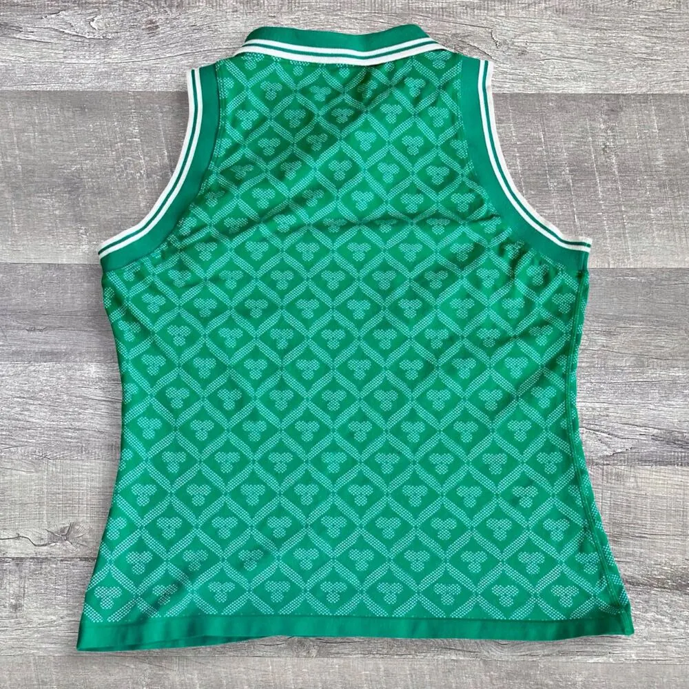 Seamless Golf Polo Top Women L Sleeveless Green Fairway Jacquard Print - Image 4