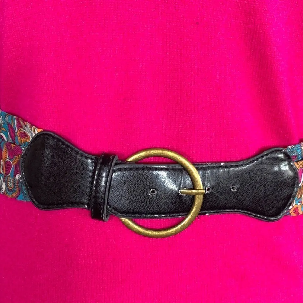 Forever 21 Belt Retro Floral Pattern Hot Pink Multicolored Circle Belt Enclosure - Image 4