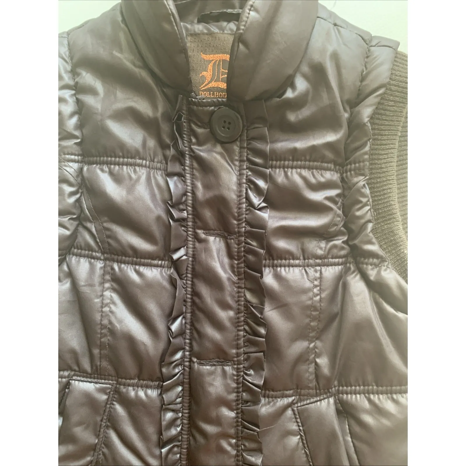 Dollhouse Puffer Jacket Vest Size Small Brown In Perfect Condition - Image 3