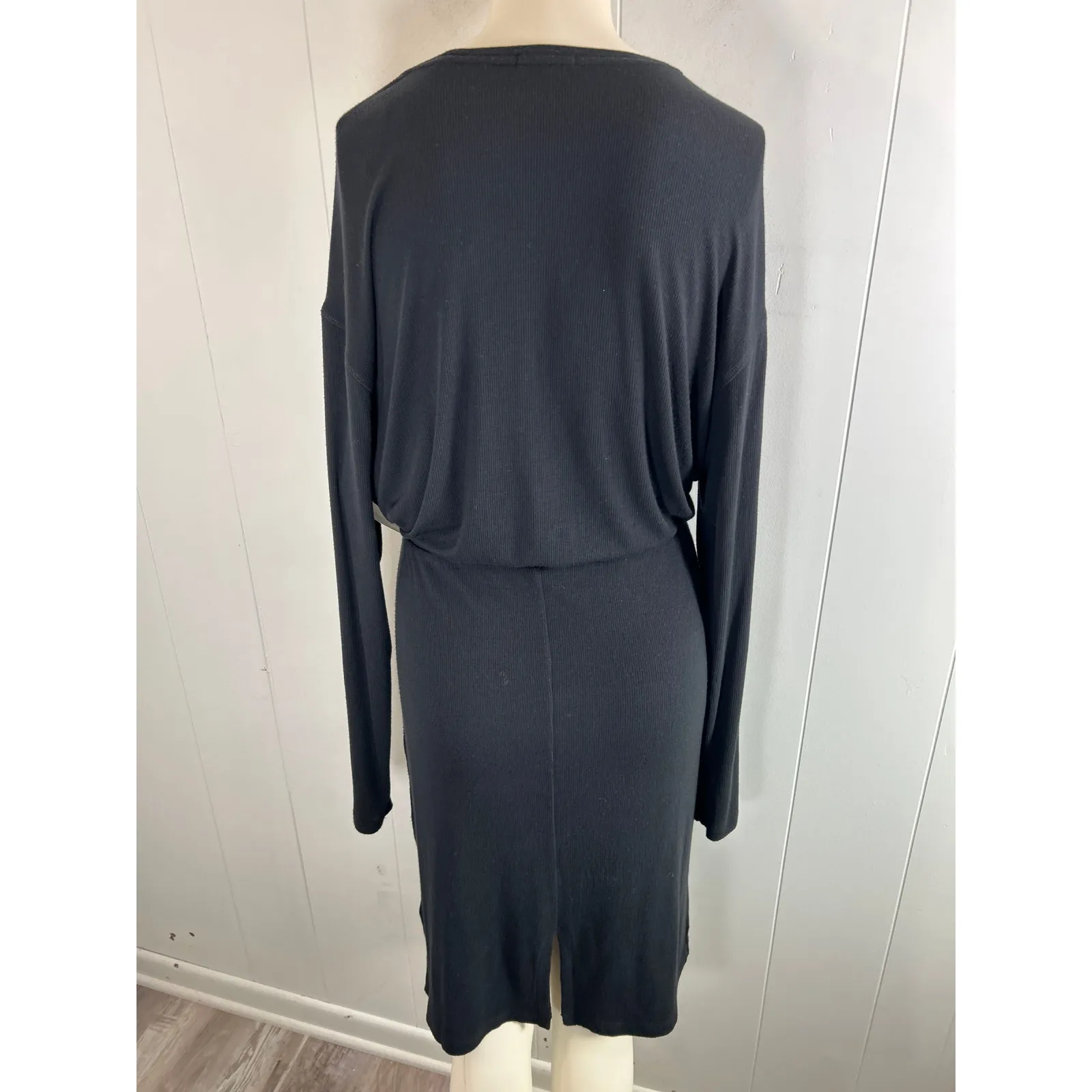ATM Anthony Thomas Melillo Cinched Waist Long Sleeve Rib Dress Black. Size XL Black - Image 4