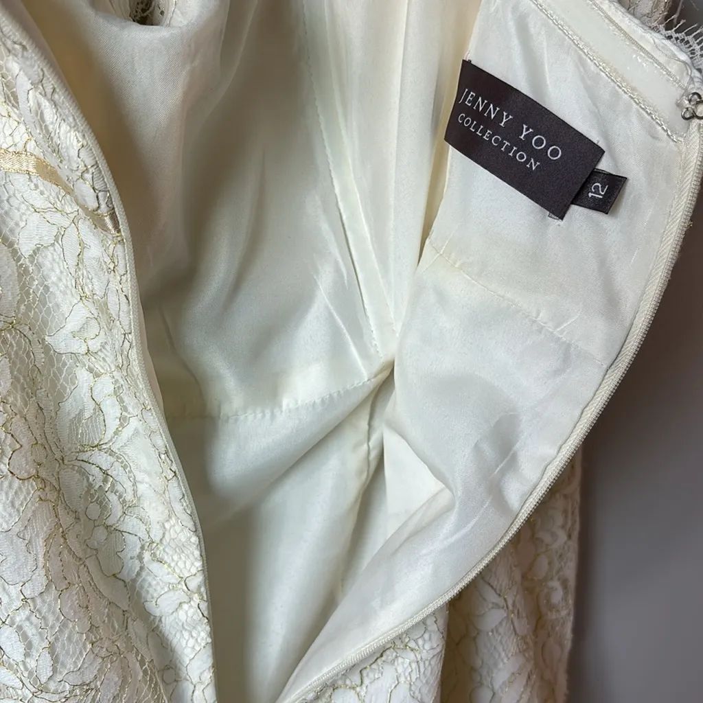 Jenny Yoo Collection Lace Mini Dress Ivory gold sz 12. Wedding Bridal romantic - Image 5