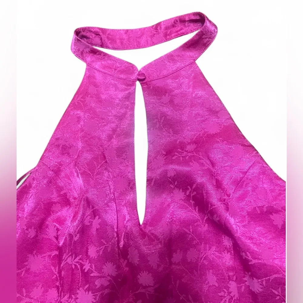 ZARA Jacquard Halter Corset Cropped Keyhole Top Button Side Zip Hot Pink Size M - Image 2