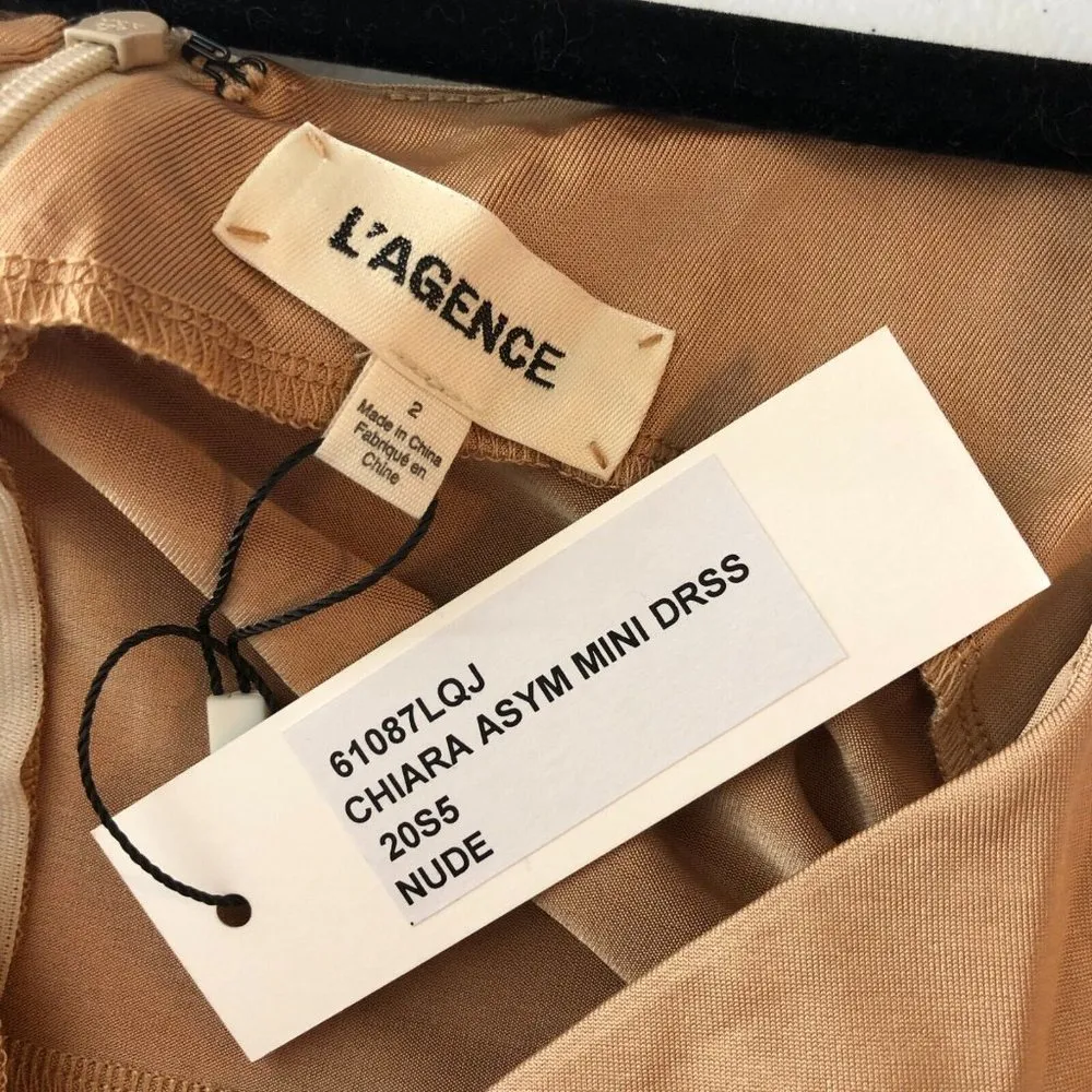 L'Agence Chiara Dress A Line Faux Wrap Sleeveless Satin Beige Nude 2 - Image 3