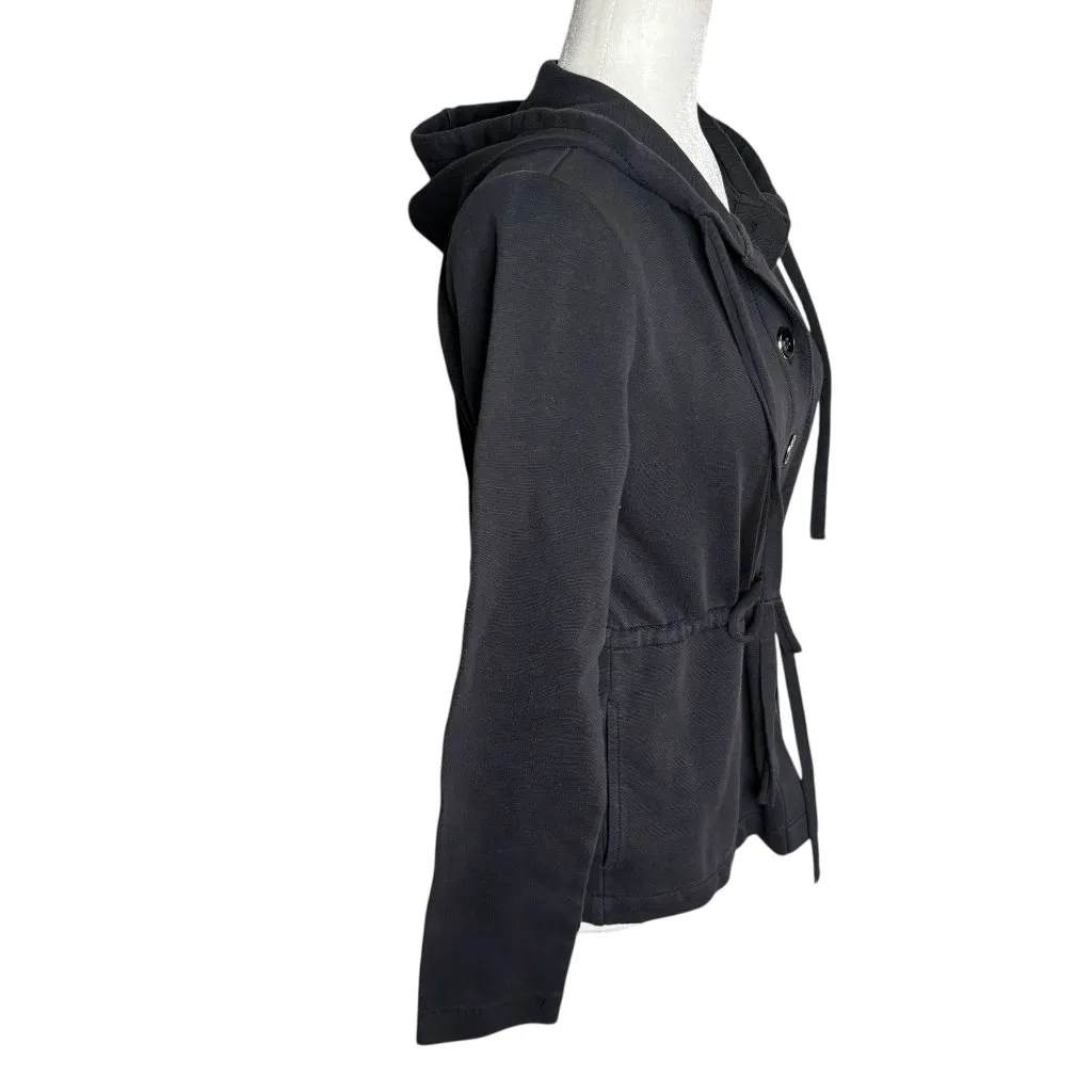 Liz Claiborne Hooded Button Up Cardigan Jacket Small Black Sweatshirt Hoodie - Image 5