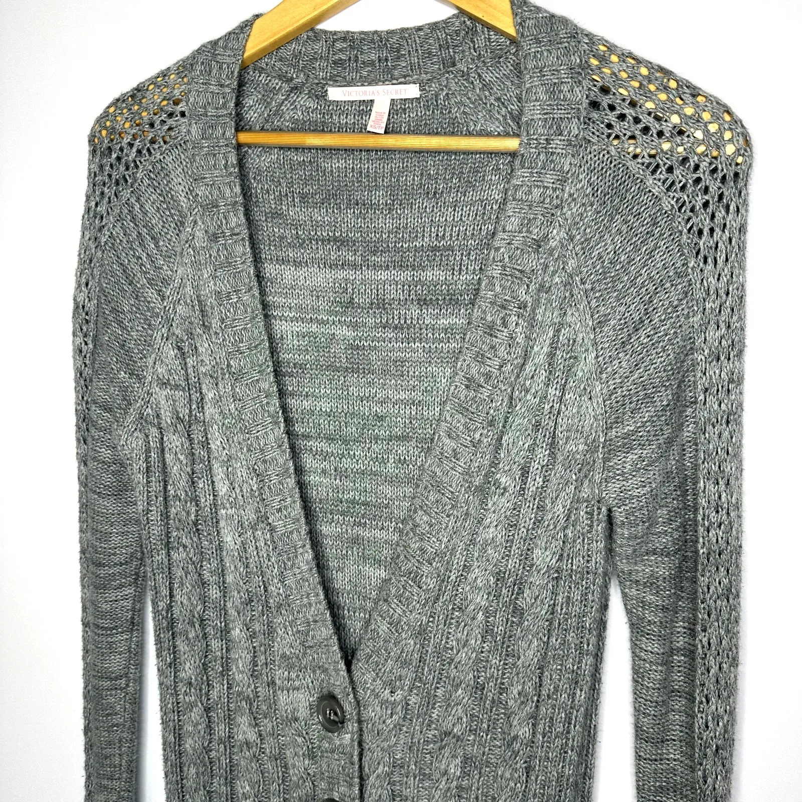 Victoria's Secret‎ Gray Knit Thick Button Down Cardigan SweaterTunic XS - Image 2