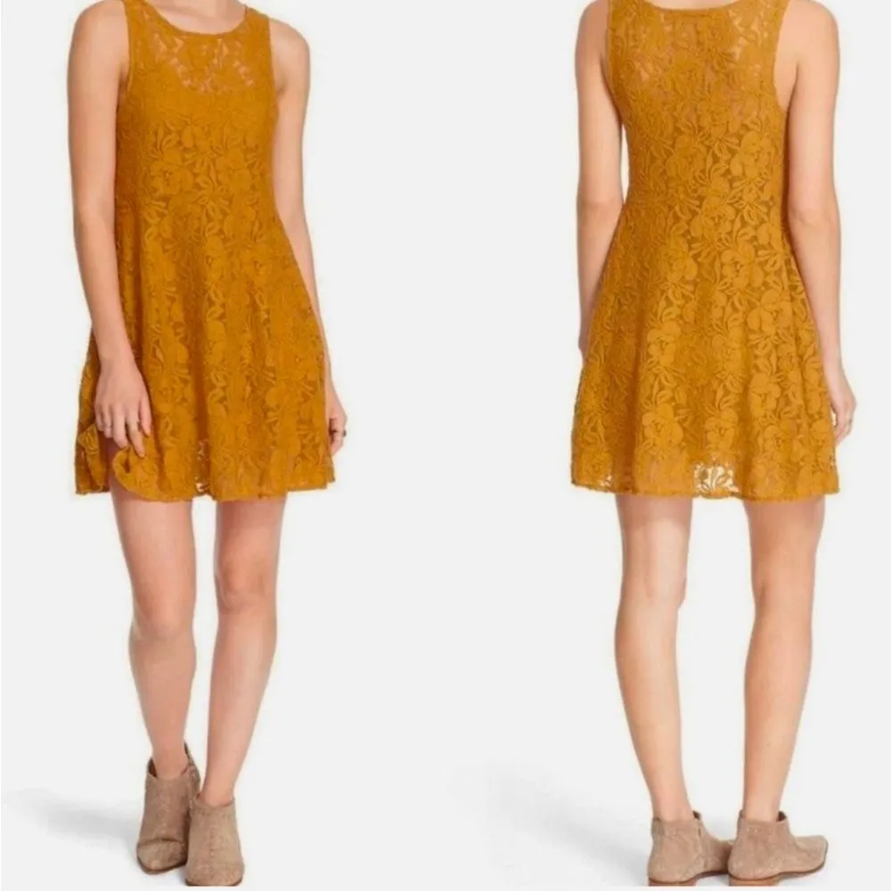 Free People Miles of Lace Mustard Yellow Dress Women’s Small Boho - Image 2