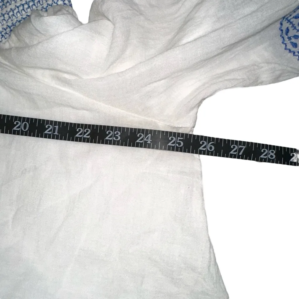 Free People Silver Spring Blue and White Embroidered Crochet Boho Blouse XS - Image 7