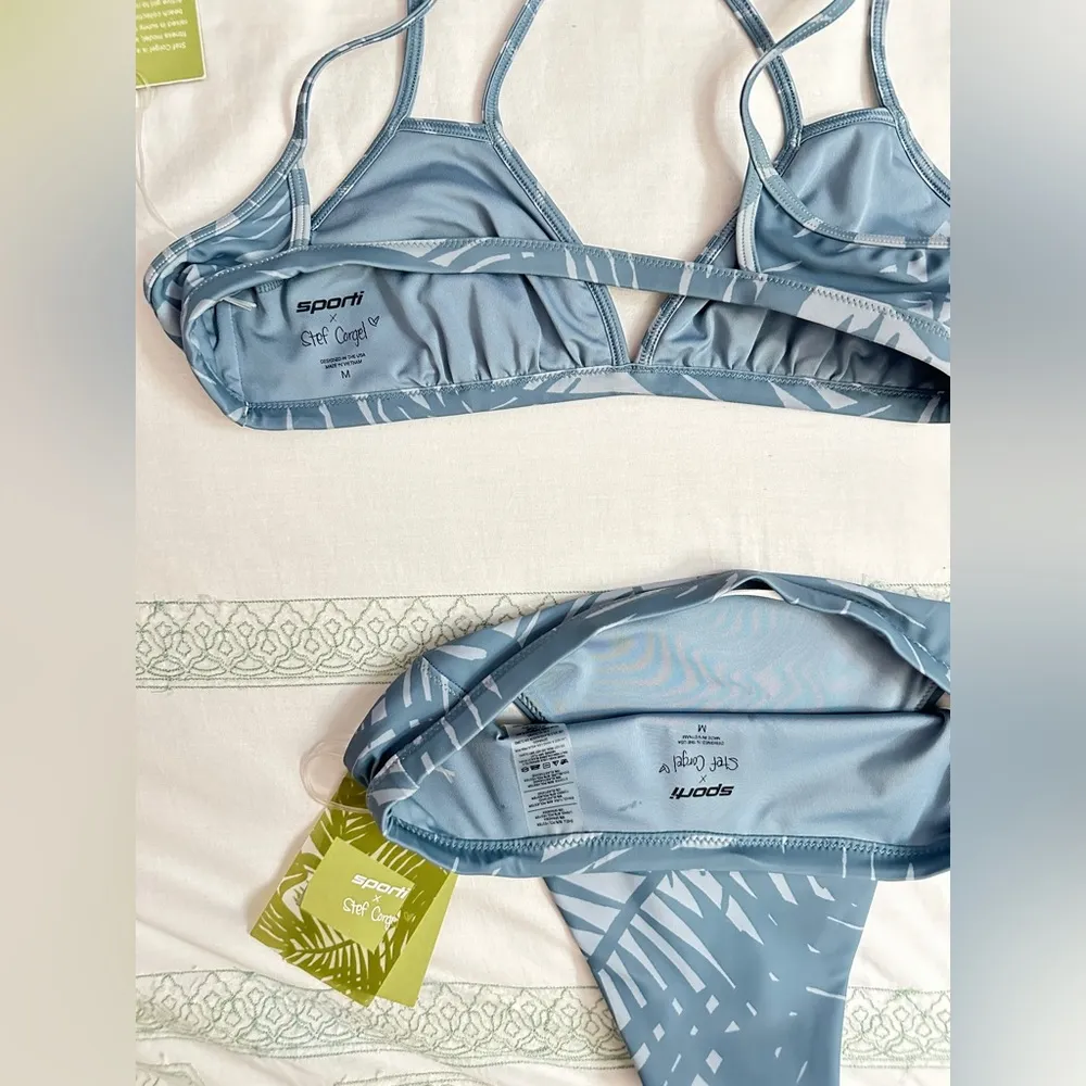 NWT Sporti x Stef Corgel Isla Palm Shadow Bikini Set - Dusk Blue - M/M - Image 11
