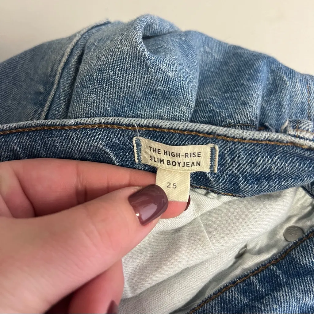 Madewell | Blue Ankle Cropped Jeans with Frayed‎ Hem 25 Boyfriend - Image 7