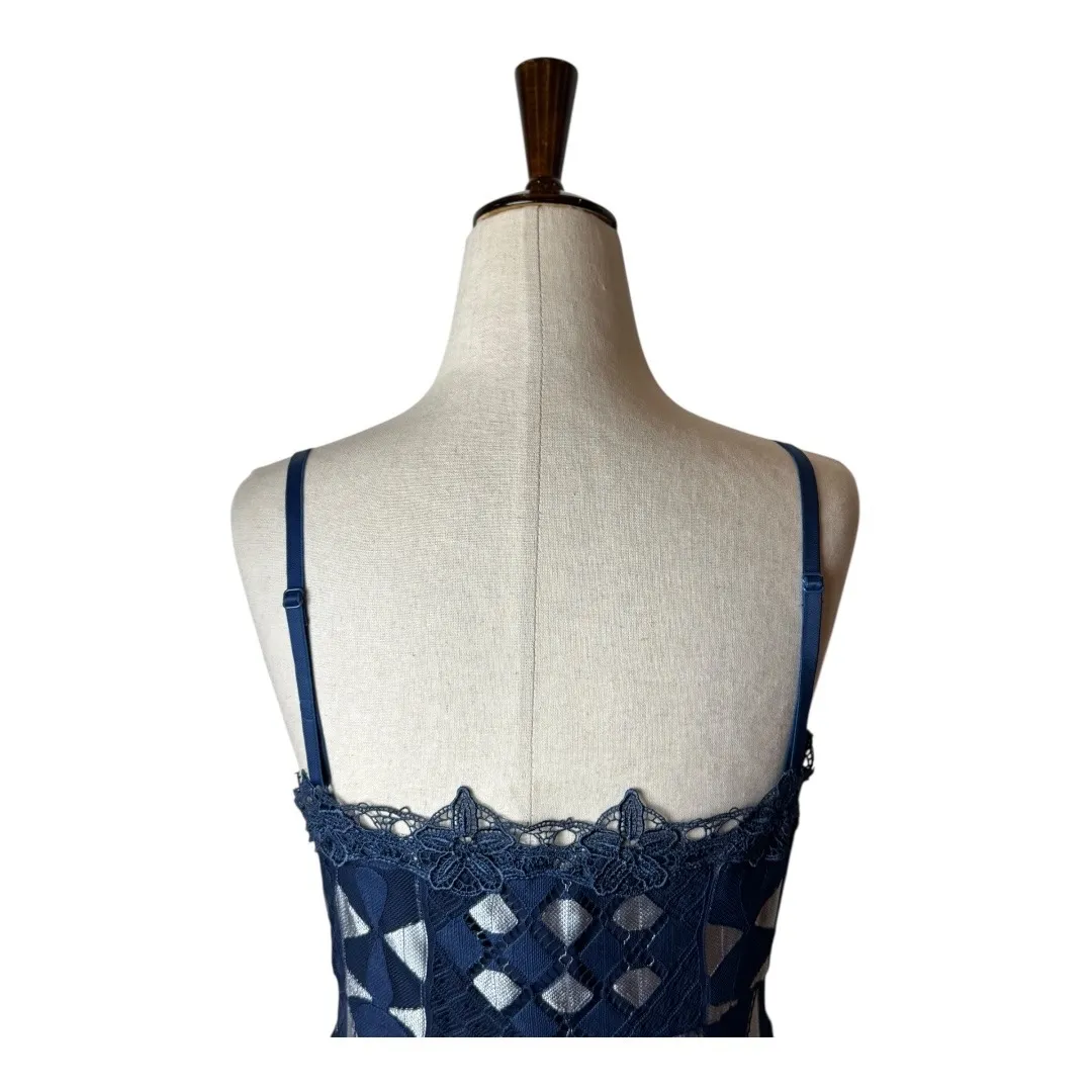 Foxiedox Dress Women Medium Blue Silver Lace Bravo Zulu Midi Party Cocktail - Image 8