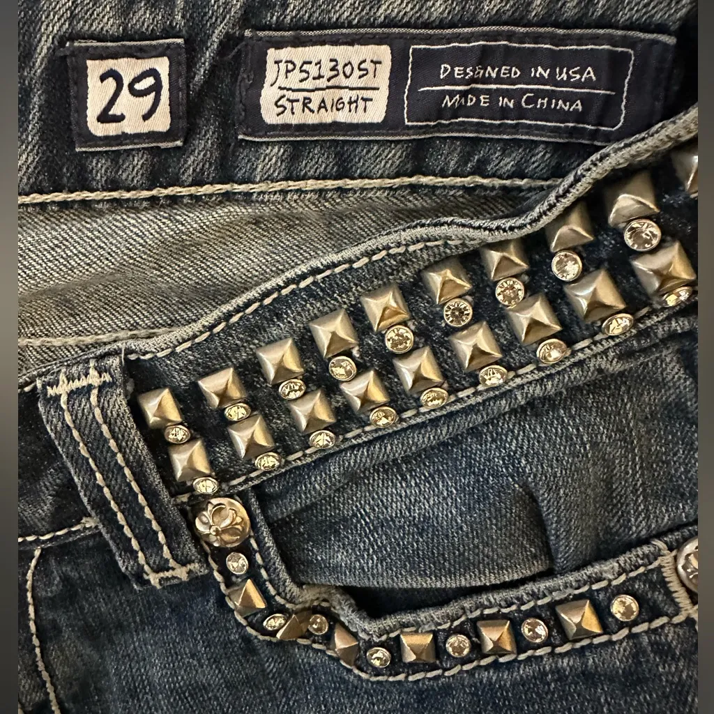 Miss Me Straight Bling Belt Rhinestone Studded Distressed Jeans Size 29 - Image 6