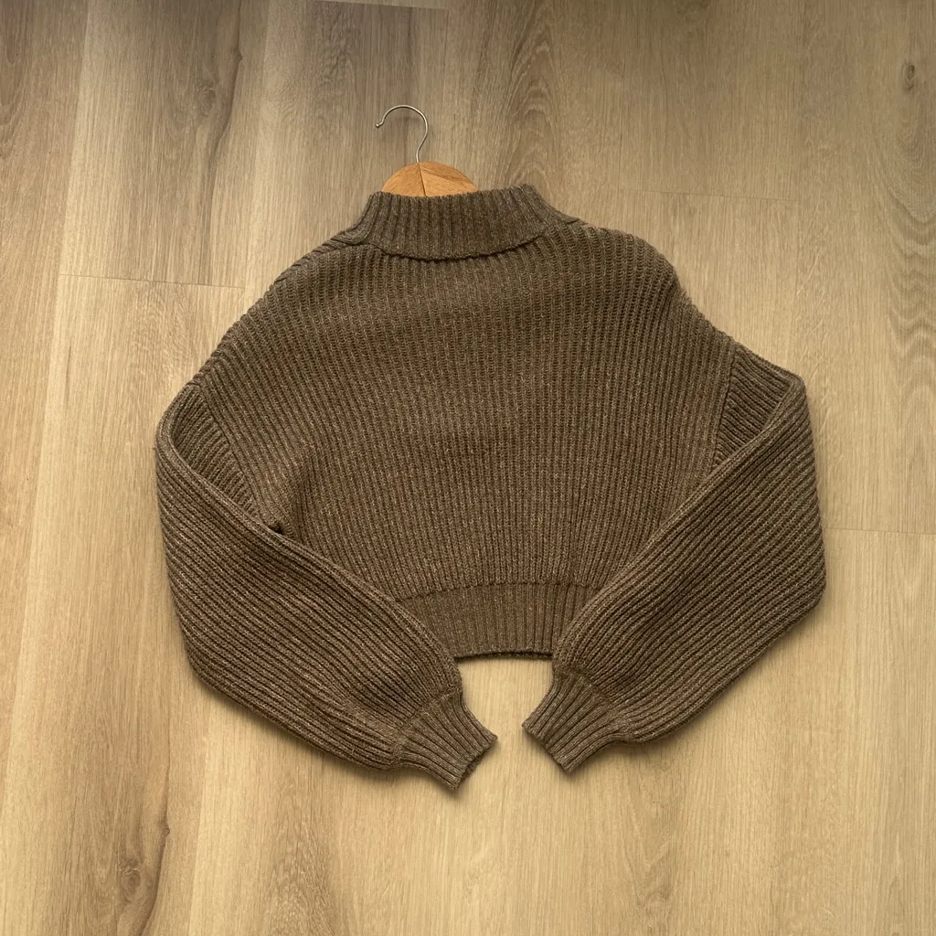 Garage Cropped Brown Ribbed Women's Sweater - Image 2