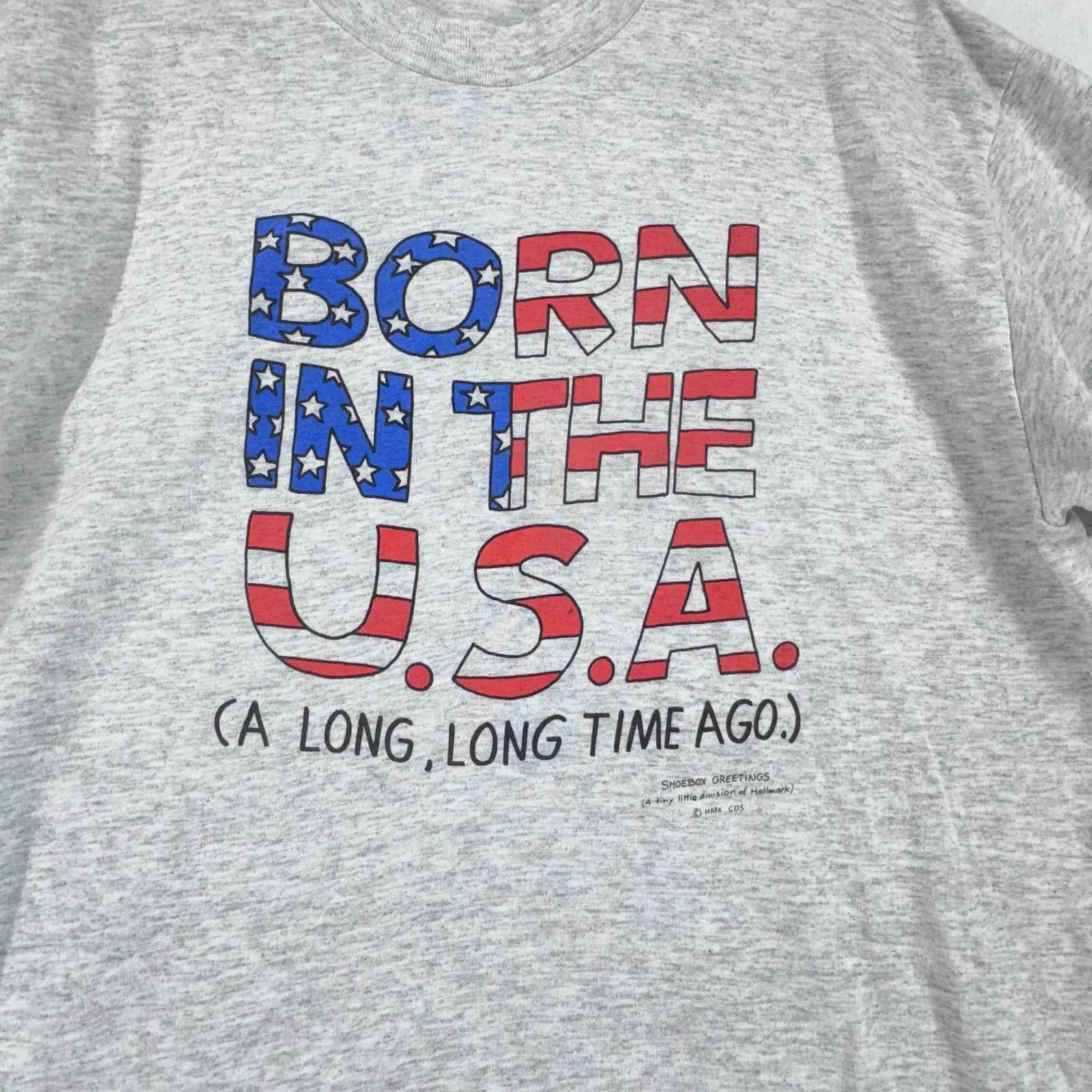 Vintage Shoebox Greetings Born in the USA Graphic Tee XL Made in USA 90s Gray - Image 7