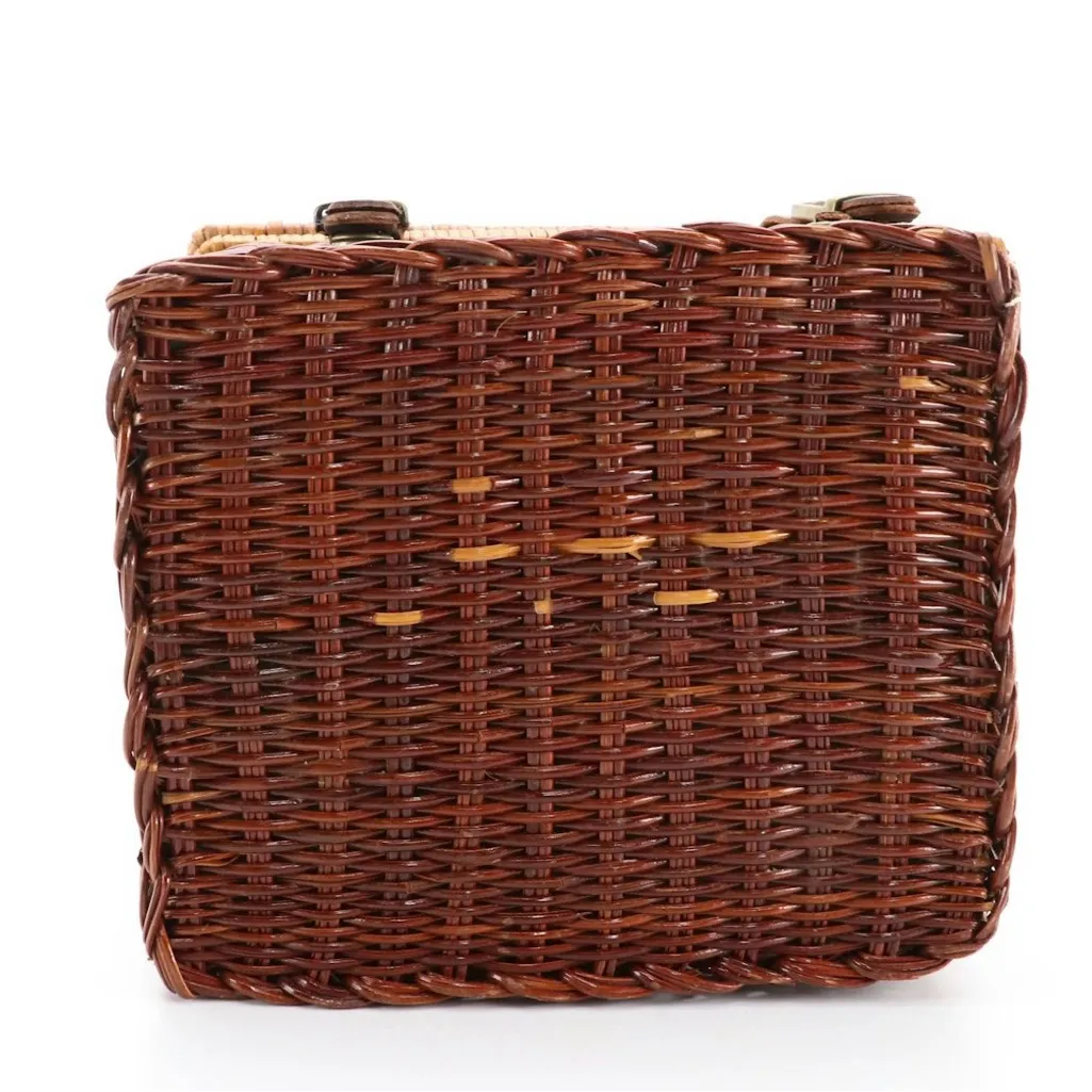 VINTAGE GIVENCHY BROWN WICKER RATTAN AND LEATHER BASKET PURSE - Image 4