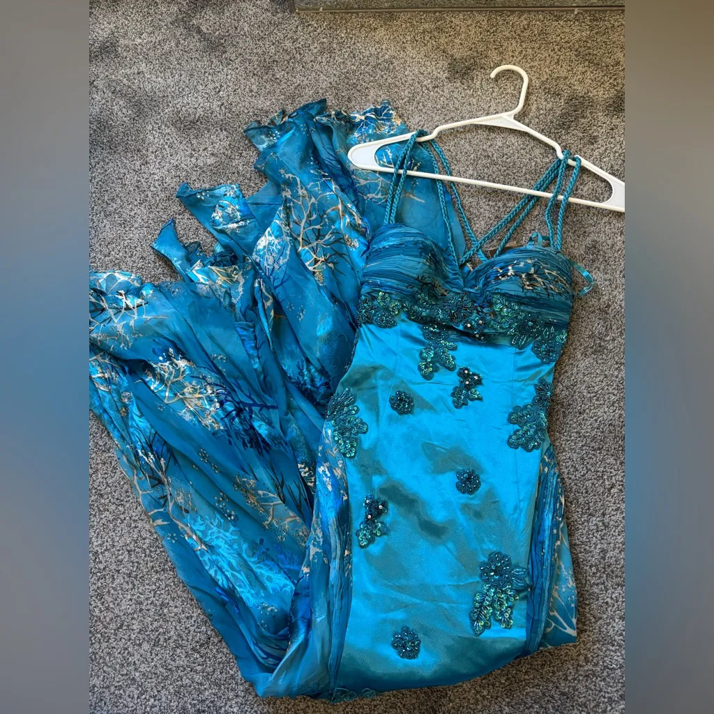 Beaded Mermaid Dress Blue Size L - Image 4