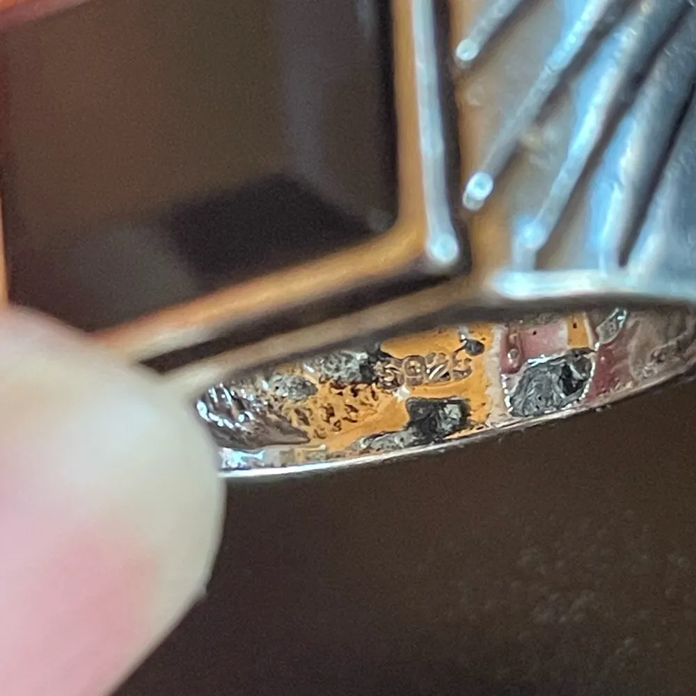 Black resin S925 silver men women ring size 7.5 - Image 8