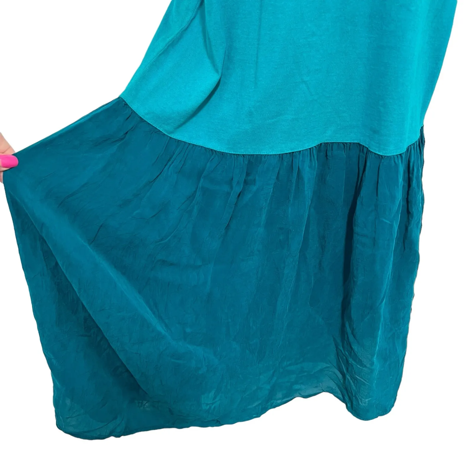 Johnny Was Embroidered T-Shirt Maxi Dress Turquoise Tribal M Boho Folk Indie - Image 5