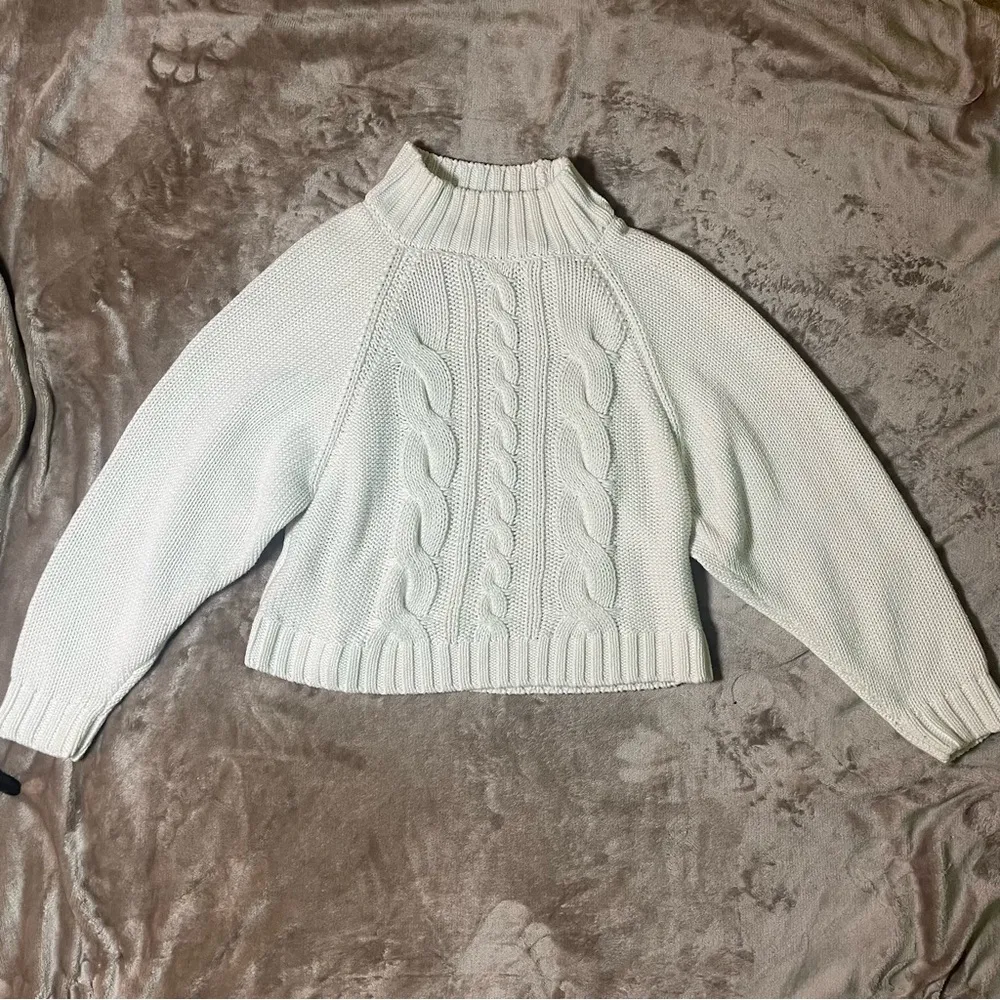 Elie Tahari White Cable Knit Sweater S Mock Neck Chunky Pullover 18x19 NWT - Image 3