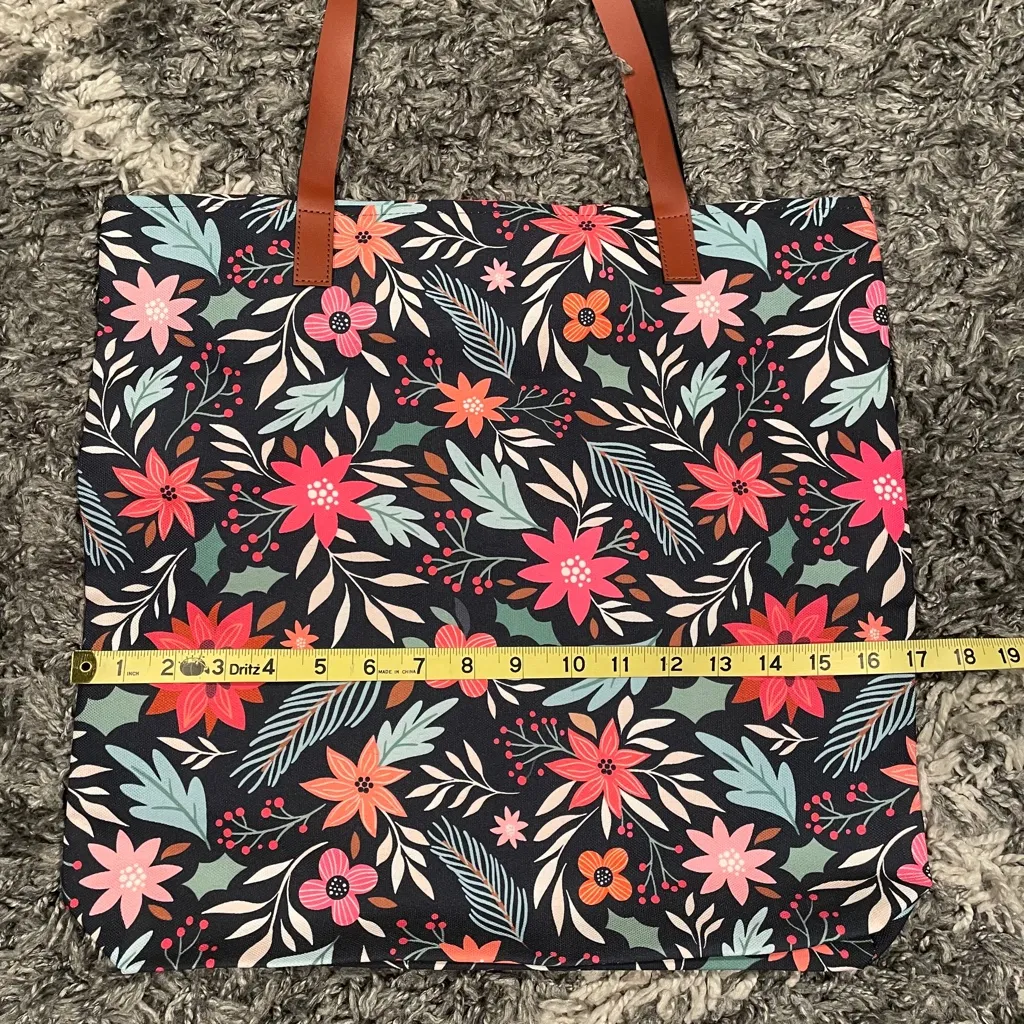 Black Brown Pink Floral Tote Bag for Work,Travel,Beach,Shopping,School - Image 3