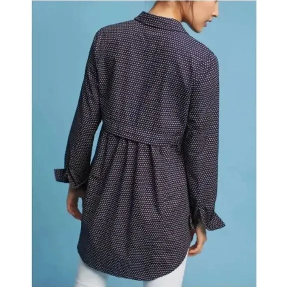 Maeve Anthropologie Aled Polka Dot Babydoll Tunic Top Womens XS Navy Career Boho - Image 2