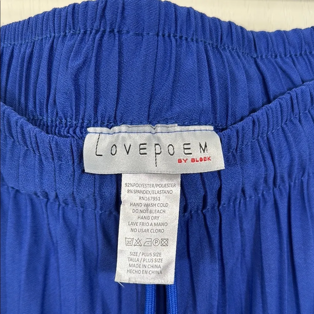 Striking Blue pleated Wide Leg Flowy Pants with elastic drawstring waist Size 33 - Image 2