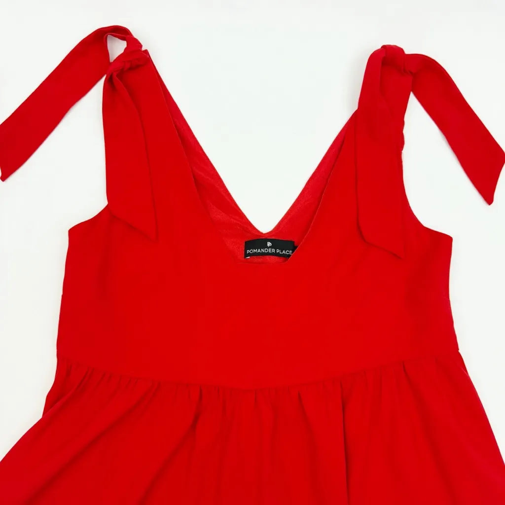 Pomander Place X Tuckernuck Babydoll Tie Shoulder Mini Dress Holiday Red - Image 7